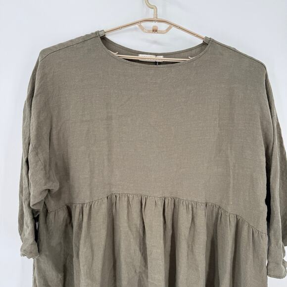 Hackwith Design 100% Linen Short Oversized Dress Dark Green +1/2 18W/20W NWT - Picture 3 of 7